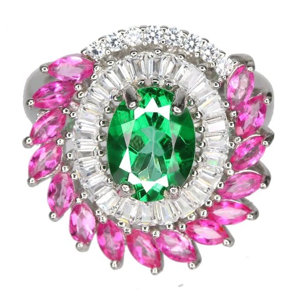 Pink Stone Statement Ring, Topaz Cocktail Ring, Gemstone Flower Mothers Ring - Picture 1 of 5